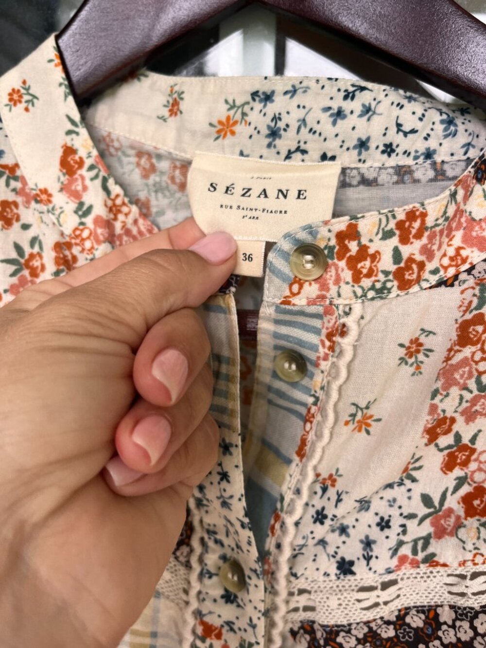 Sezane Easton Shirt Floral Patchwork - Size 4/36 - Picture 3 of 6